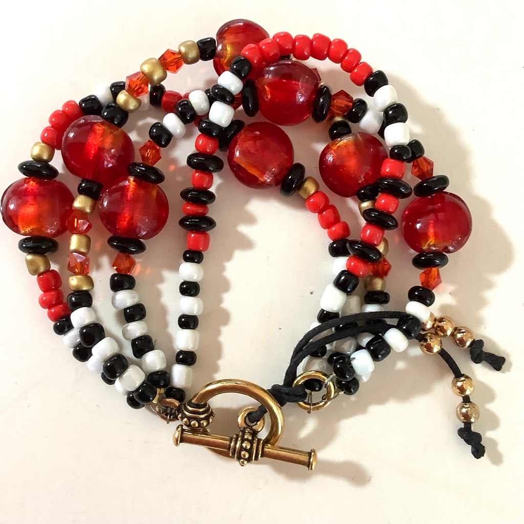 Handmade Fire Polish Stone And Onyx Stack Bracelet